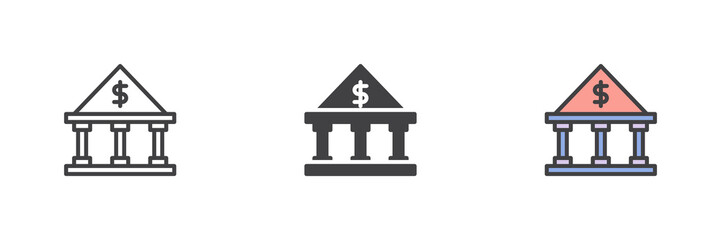 Bank building different style icon set