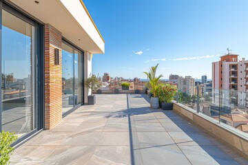 Modern Urban Rooftop Terrace with City View