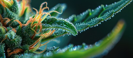 Macro detail of cannabis flower under microscope. with copy space image. Place for adding text or design