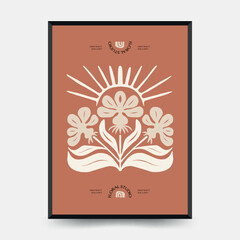 Abstract floral posters template. Modern trendy Matisse minimal style. Pink and blue colors. Hand drawn design for wallpaper, wall decor, print, postcard, cover, template, banner. 