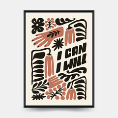 Abstract floral posters template. Modern trendy Matisse minimal style. Pink and blue colors. Hand drawn design for wallpaper, wall decor, print, postcard, cover, template, banner. 