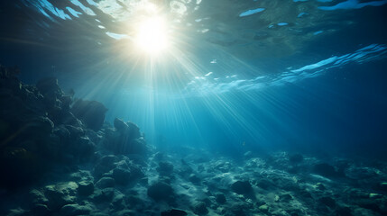 Obraz premium Dark blue ocean surface seen from underwater