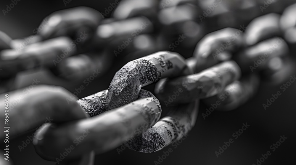 Poster diagonal chain, a blockchain concept, gray closeup