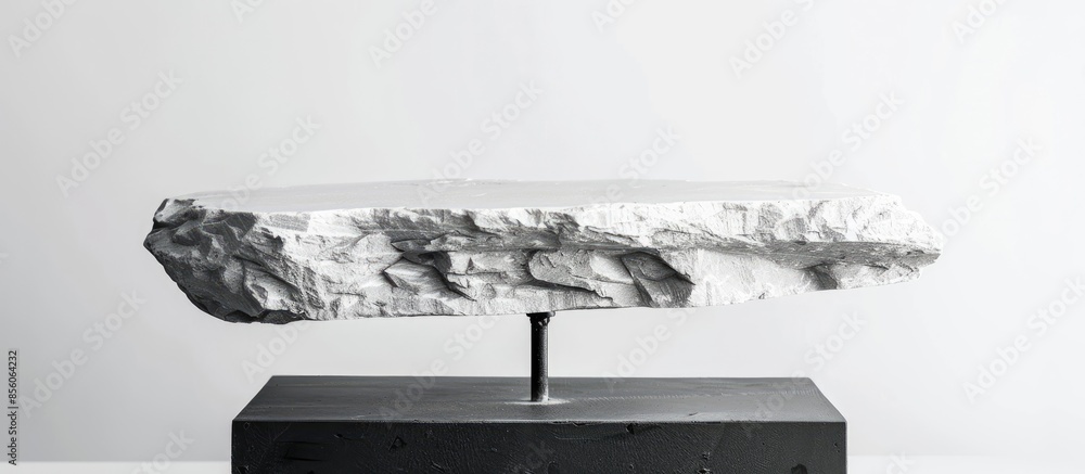 Aufkleber White stone table on a black stand on a white background. Interior element. with copy space image. Place for adding text or design