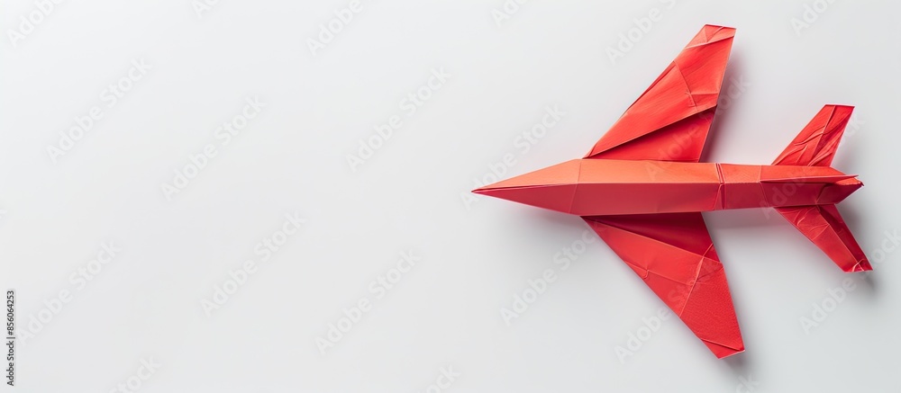 Poster Red plane made of paper metaphor for rev up to business success. Copy space image. Place for adding text or design