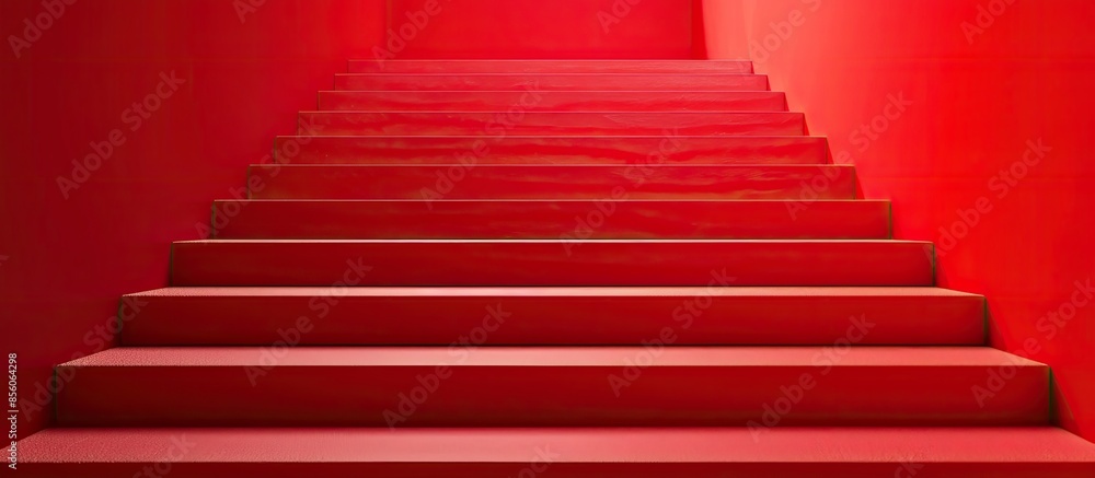 Poster Mechanic glued the rubber to install the red floor prom at the stairs. with copy space image. Place for adding text or design