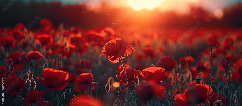 Leinwandbilder red poppy field at sunset. copy space image. place for adding text or design