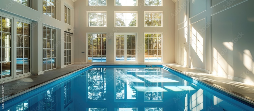 Leinwandbilder Luxury swimming pool and spa area with lot of windows. with copy space image. Place for adding text or design