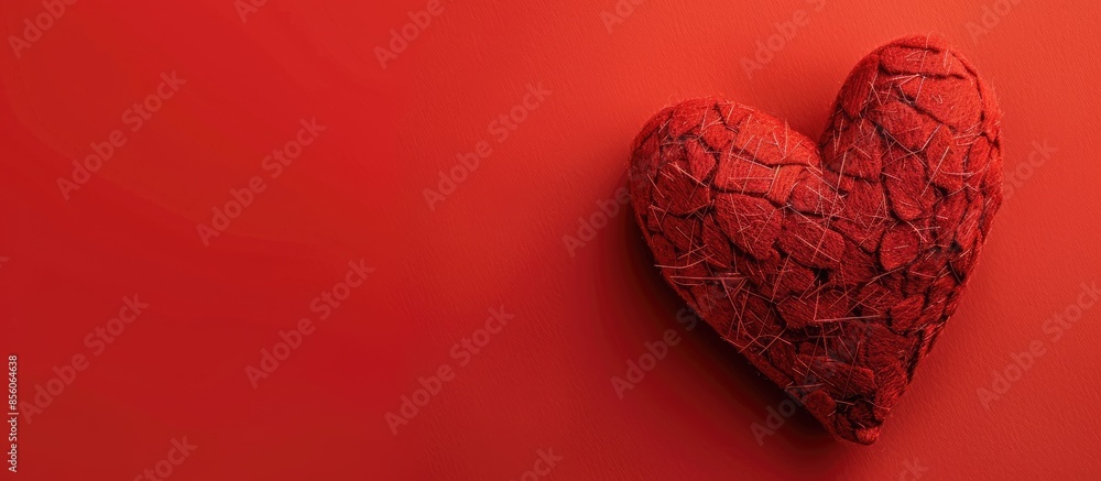 Aufkleber Felt Background for design to Valentine's Day. Decorative heart from red felt. View from above. Valentines Day concept. with copy space image. Place for adding text or design