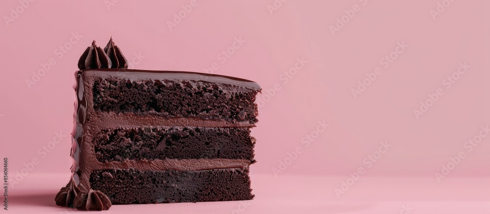 Aufkleber dark chocolate cake, chocolate cake slice pastel background. with copy space image. place for adding