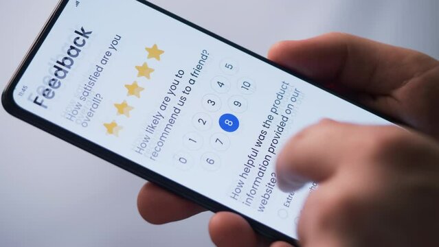 Taking a customer satisfaction survey online using a smartphone. Fictional Interface.