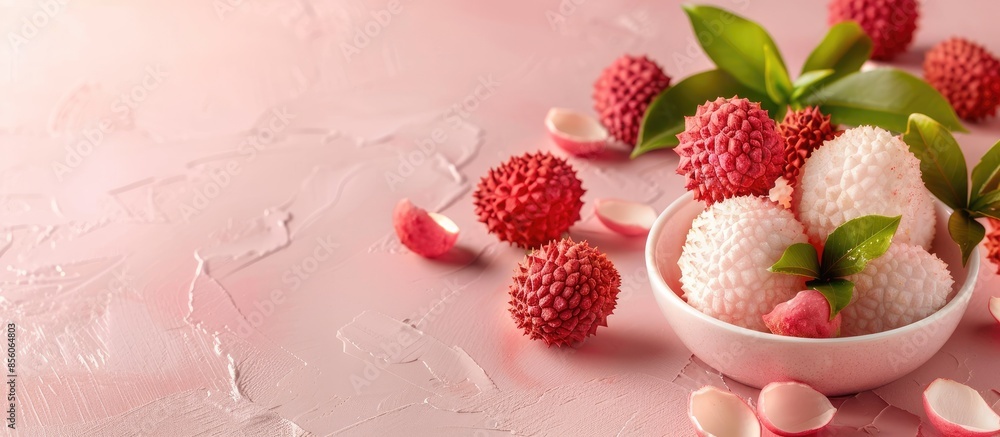 Fototapete shelled lychee Isolated on pastel background  Texture. with copy space image. Place for adding text or design
