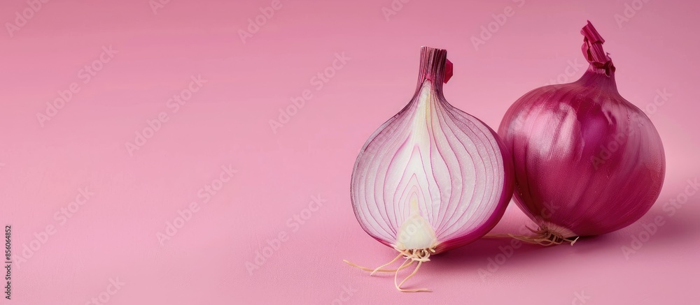 Aufkleber white ripe sweet onion vegetable isolated pastel background. with copy space image. place for adding