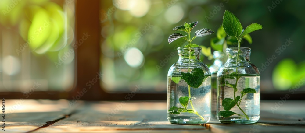 Leinwandbilder small home plants in the bottle . with copy space image. place for adding text or design