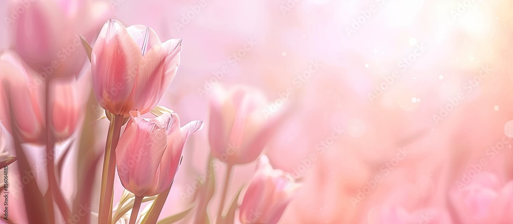 Aufkleber Spring beautiful tulip flower.Flower holiday card pastel background. with copy space image. Place for adding text or design
