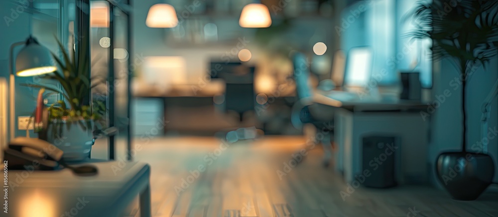Poster Blurry business room. Office in desk. . with copy space image. Place for adding text or design