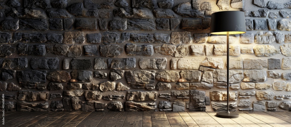 Poster stone wall interior design and modern lamp. with copy space image. place for adding text or design
