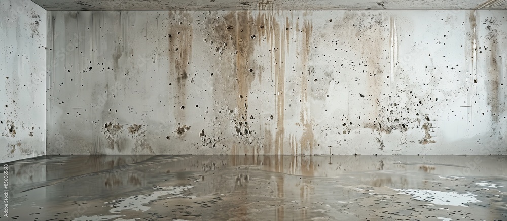 Poster dirt watery ceiling leaking view indicating dangerous of flood and mold grow. with copy space image.