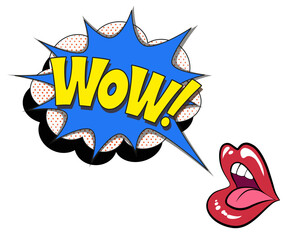 Comic lettering wow. Vector bright cartoon illustration in retro pop art style. Comic text sound effects. EPS 10.