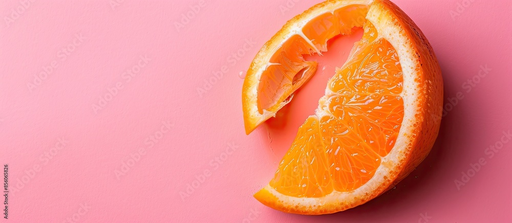 Leinwandbilder the rest of the orange peel, cut in half, used for manually squeezing the juice pastel background. w