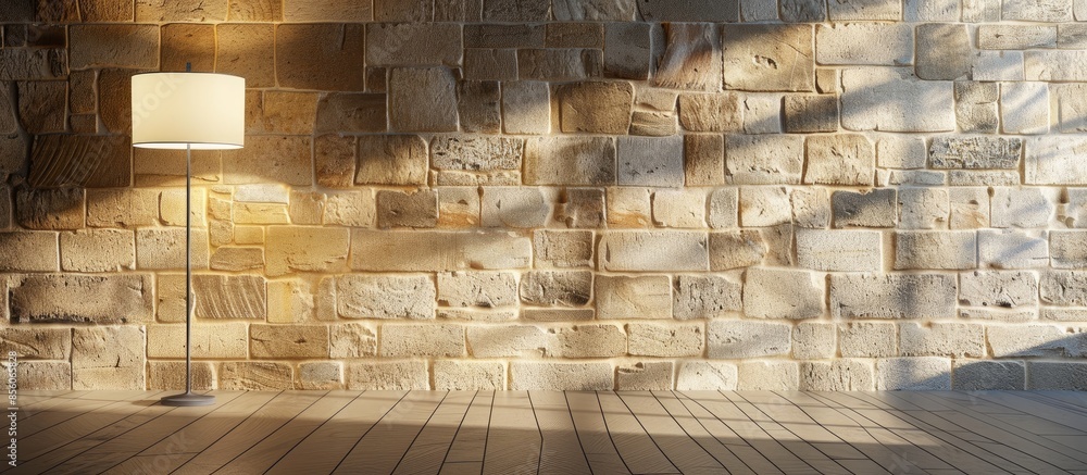 Poster empty room interior design modern lamp and stone wall. with copy space image. place for adding text 