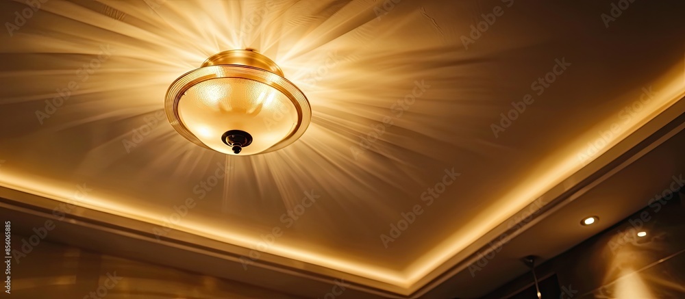 Poster Illuminated ceiling warm light lamp, stock photo. with copy space image. Place for adding text or design