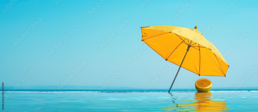 Fototapete tropical beach concept made of lemon and sun umbrella. creative minimal summer idea. copy space imag