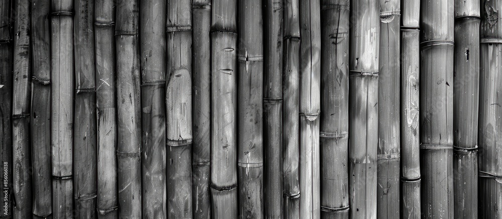 Poster dry old bamboo wall, black and white bamboo wall background and texture, beautiful old bamboo fence 