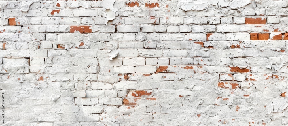 Poster Old Rough Red Brick Wall With Whitewash Vertical Background Texture. with copy space image. Place for adding text or design
