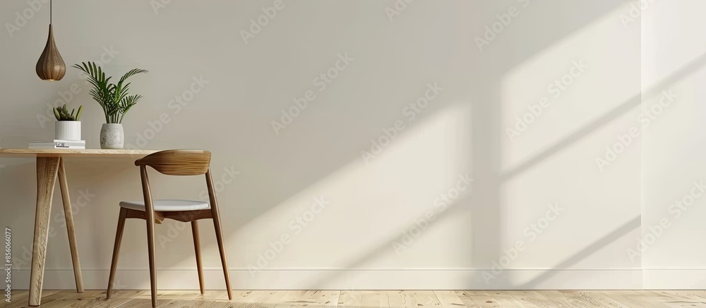 Aufkleber wooden chair and table with modern lamp in working space interior design. with copy space image. pla