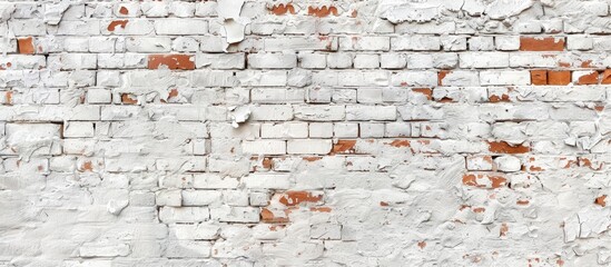 Old Rough Red Brick Wall With Whitewash Vertical Background Texture. with copy space image. Place for adding text or design