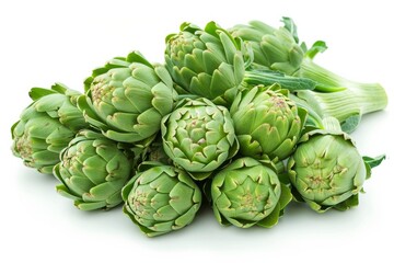 Fototapeta premium Fresh Green Artichokes on White Background