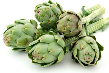 Obraz premium Fresh Green Artichokes on White Background