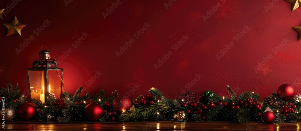 Aufkleber christmas table and xmas lamp on top . with copy space image. Place for adding text or design