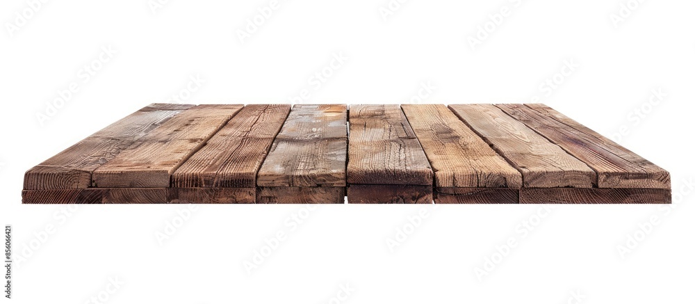Poster Empty rustic wood table isolated on white background with copy space for product. clipping path