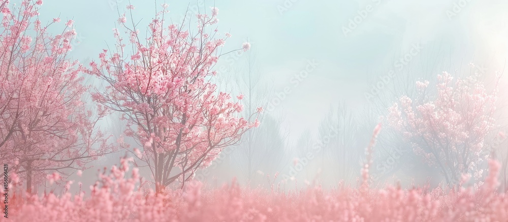Poster trees spring pastel background  Sky  Isolated  Nature. with copy space image. Place for adding text or design