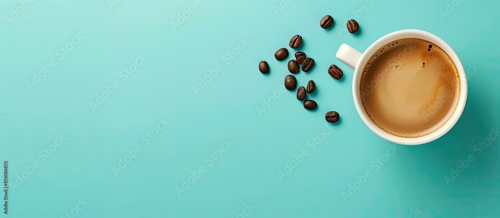 Poster cup of coffee with seed on pastel background food coffee. with copy space image. place for adding te