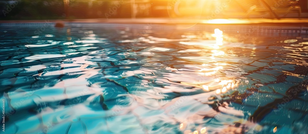 Poster Ripple Water in swimming pool with sun reflection. Copy space image. Place for adding text or design