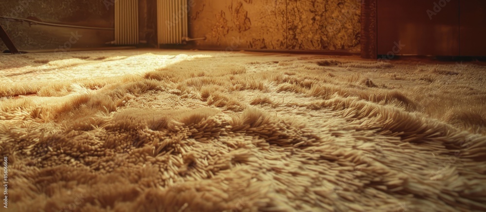 Poster carpet of fur in the interior. with copy space image. Place for adding text or design