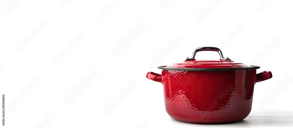 Poster Red cooking pot isolated on white background. Copy space image. Place for adding text or design