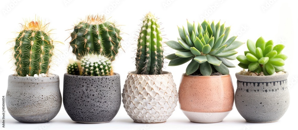Poster Succulent, cactus in pot for decoration. Succulent cactus isolated on white background. with copy space image. Place for adding text or design