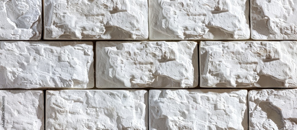 Poster a wall of white bricks as a background. close-up. place for text. with copy space image. Place for adding text or design