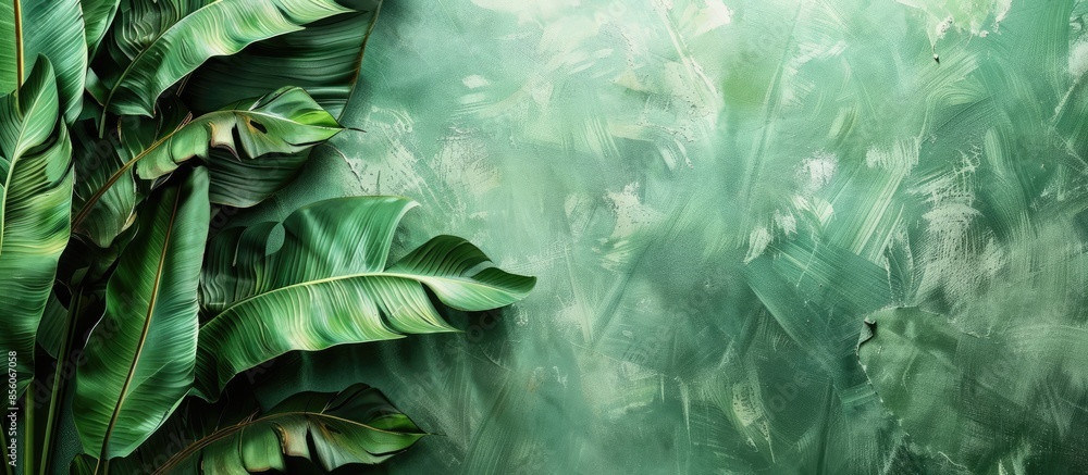 Aufkleber banana leaf, green leave, green leaf background, abstract background pastel background. with copy sp