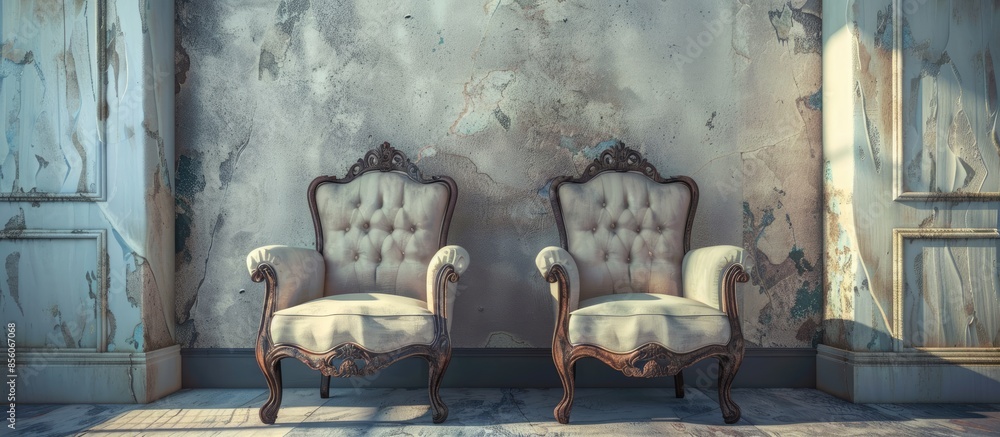 Aufkleber two vintage style chairs are paired together. with copy space image. place for adding text or design