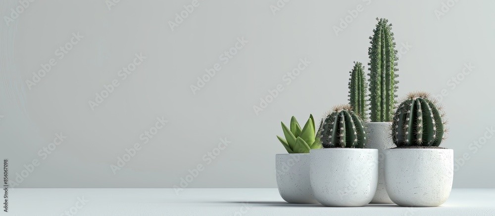 Poster cactus Planted in small ceramic pots. with copy space image. Place for adding text or design