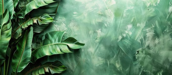 Obraz premium banana leaf, green leave, green leaf background, abstract background pastel background. with copy space image. Place for adding text or design