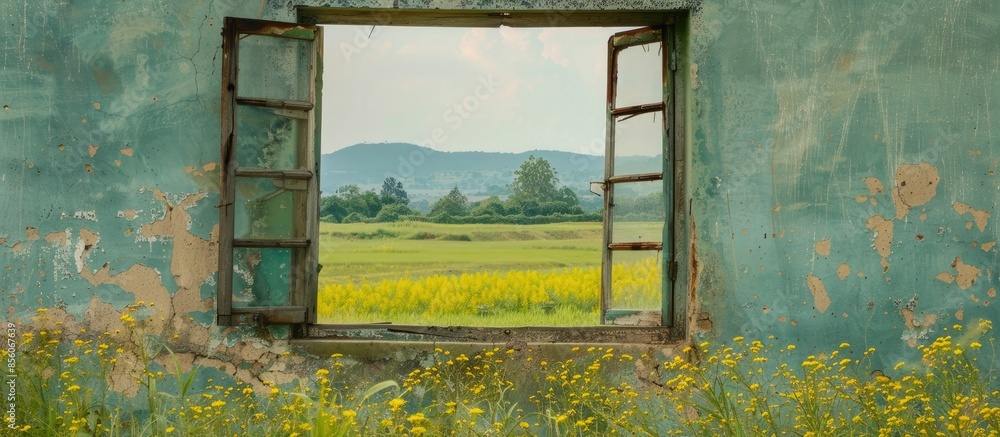 Poster Simple life window in the province. with copy space image. Place for adding text or design