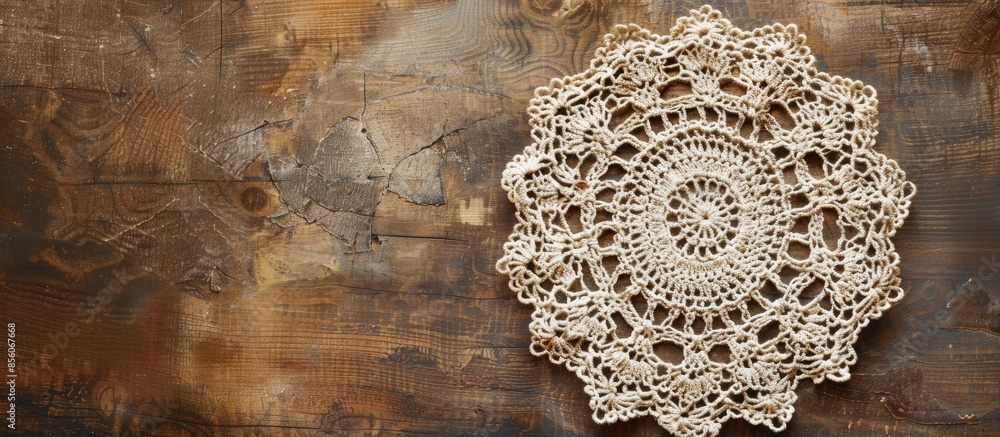 Poster vintage monogram handmade crochet doily. copy space image. place for adding text or design