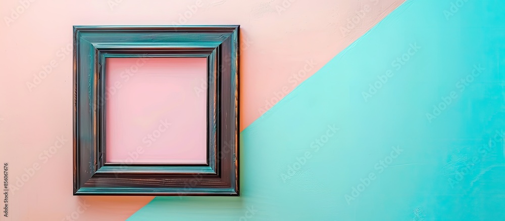 Poster dark brown natural wooden picture frame, isolated on pastel background. with copy space image. place