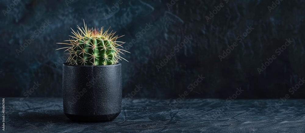 Poster Mini cactus ornamental plant in black pot. with copy space image. Place for adding text or design